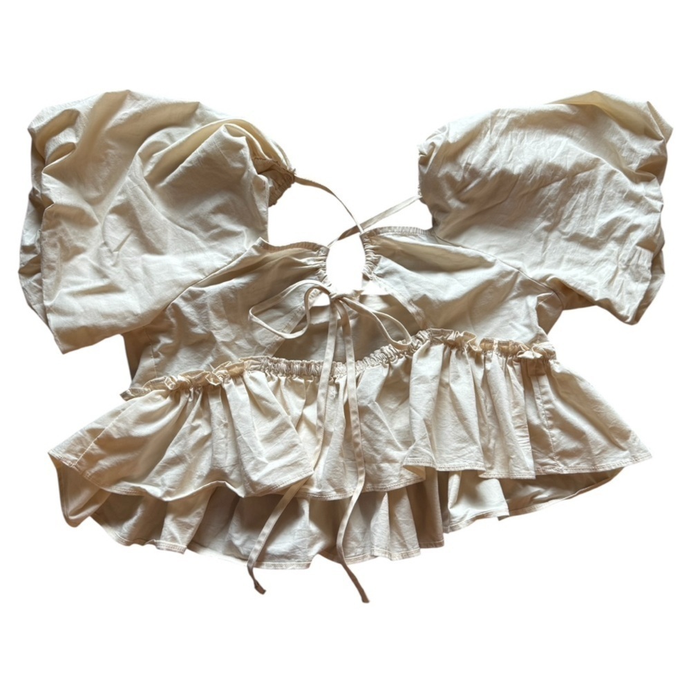Kimchi Blue Puff Sleeve Whimsy Cropped Ruffle Top